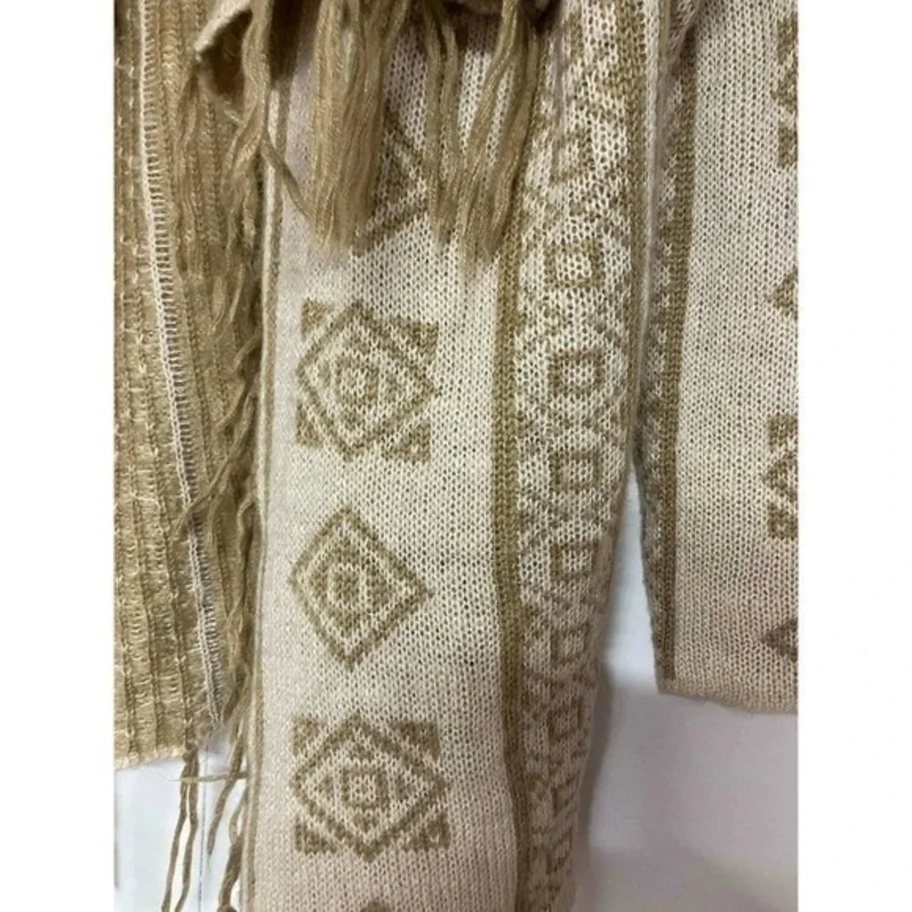 DESERT NOMAD Boho Aztec Fringe Cardigan Sweater Open Front‎ EARTHTONE Womens M
